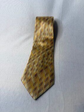 Geoffrey Beene Silk Tie Yellow Brown Geometric Pattern Classic Mens